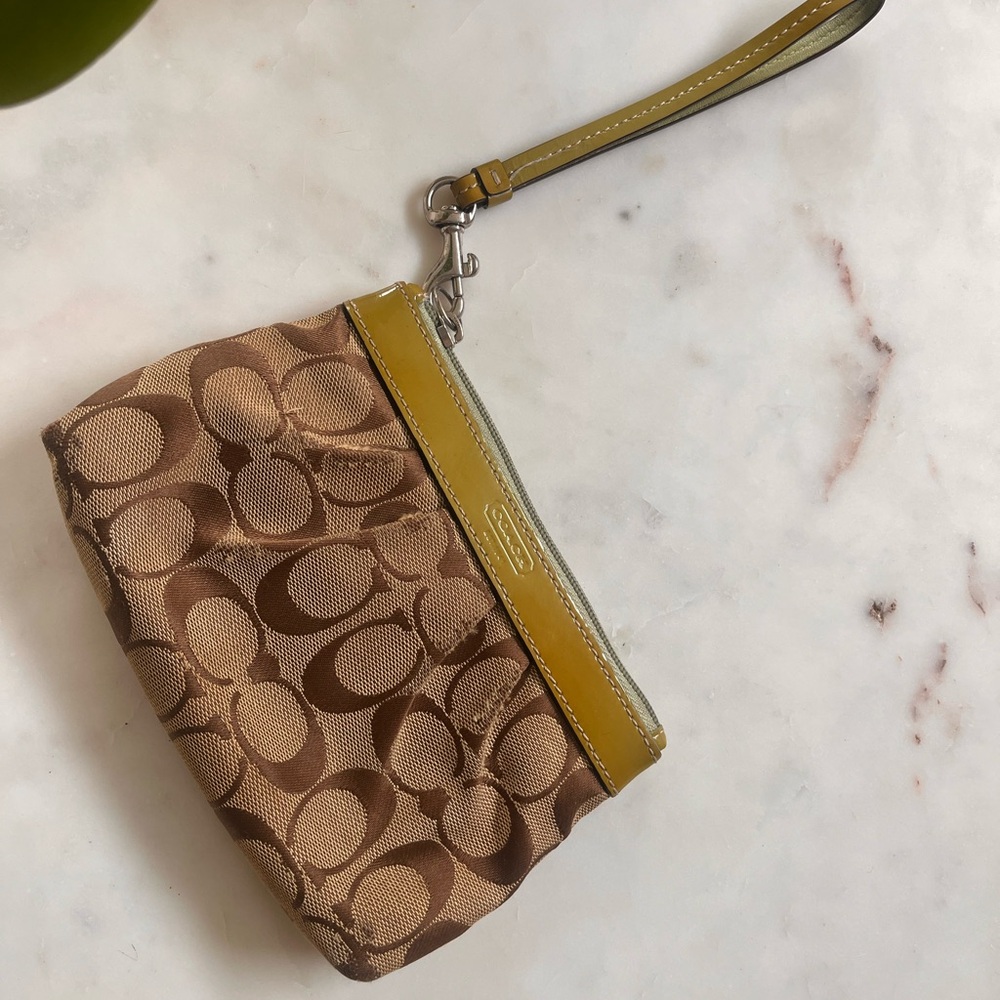 Coach Brown and Yellow Patterned Wristlet